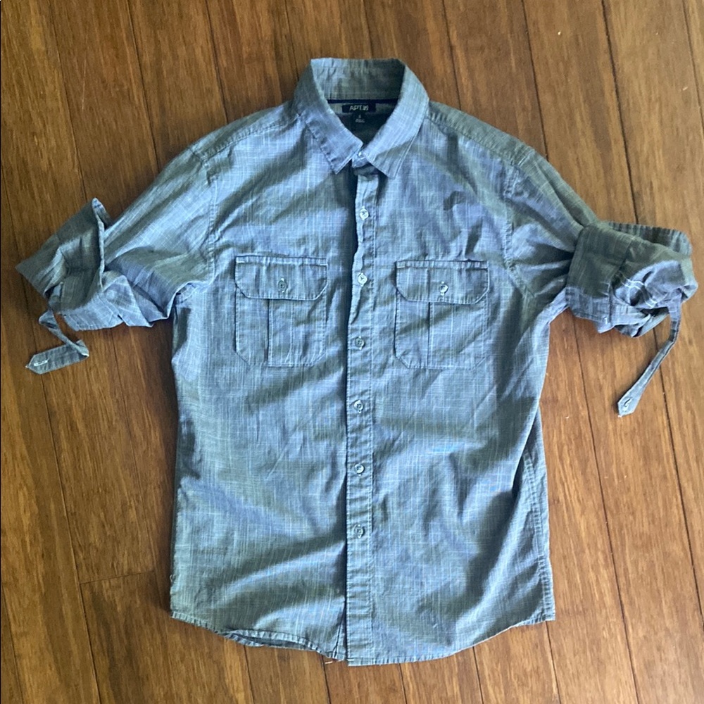 APT 9 Washed Gray Casual Button Down Shirt